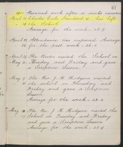 St Barnabas school logbook with the entry of Charles leaving school (image copyright Surrey History Centre, reproduced with kind permission of Find My Past (http://www.findmypast.co.uk)