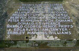 Kenneth's grave at St Barnabas. Despite its form, it is an official war grave. (right) His name is also engraved on the plaque below the cross of Mickleham War Memorial (photograph courtesy Frank Haslam, Leatherhead Local History Society).