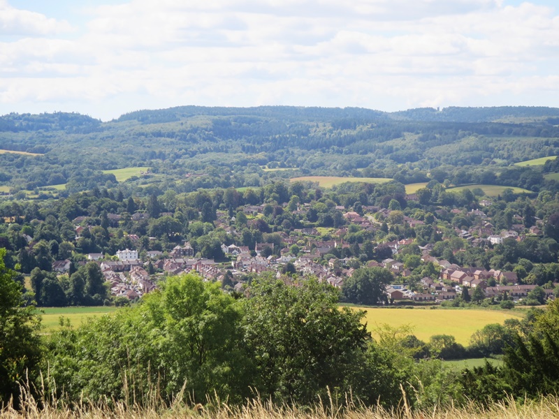 View from Denbies Hillside today, across the village of Westcott to Leith Hill and its conspicuous Tower