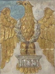 The badge of the Royal Dragoons in the Cubitt Chapel. The eagle recalls the regiment's capture at Waterloo of the Eagle standard of the Napoleon's 105th Infantry Regiment (Brian Belton)