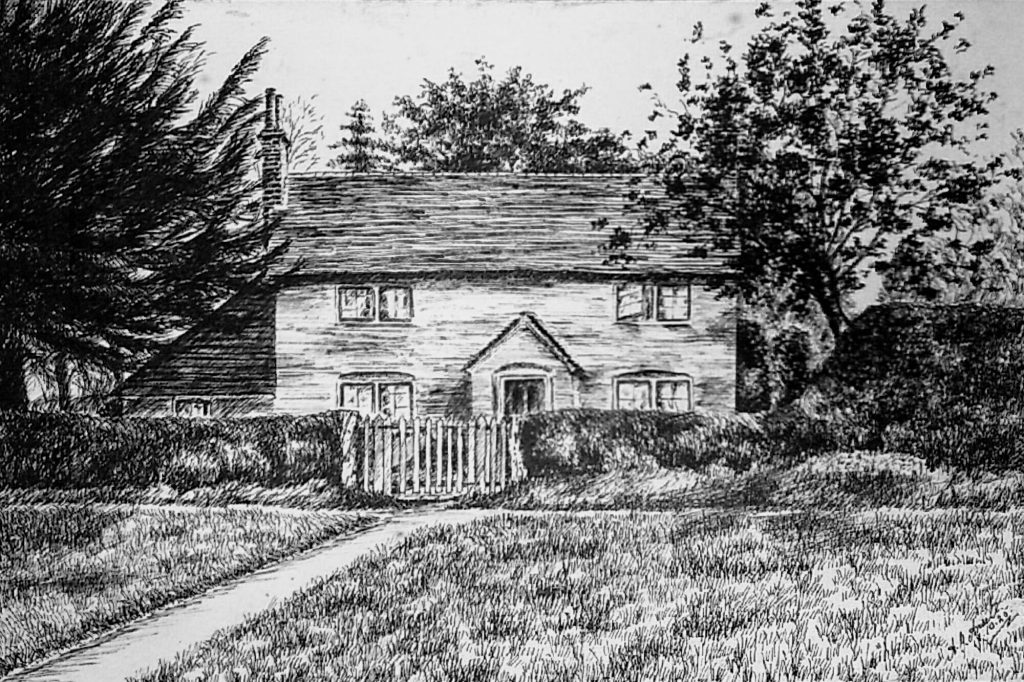 Yew Tree Cottage, drawn by Albert himself and entitled "Home Sweet Home" Copyright the Ansell f