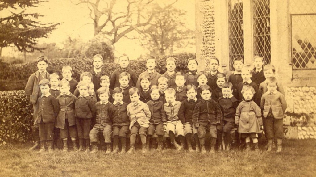 Schoolboys outside St Barnabas School in the 1880s when Ernest started there. From the collection of Mrs Haines of Bookham, copy in