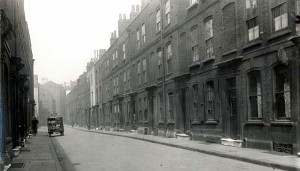 A later photograph of Princes Street, Rotherhithe, probably looking much the same as when the Hulls lived there. The street was renamed Mayflower Street in 1937 and the houses are now demolished (Ideal Homes: A History of South-East London Suburbs)