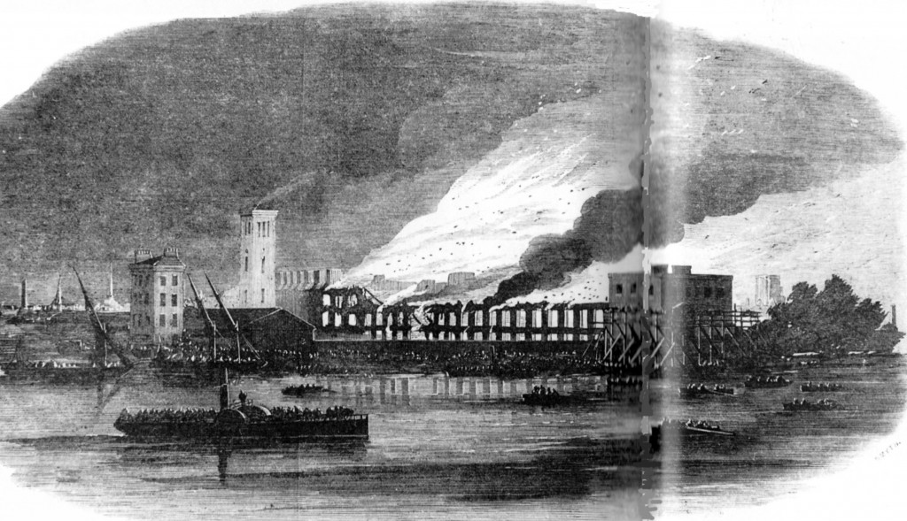 Cubitt's works at Thames Bank in flames ..., Illustrated London News, August 